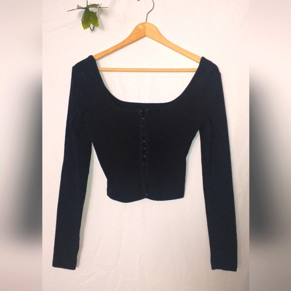 Vintage Tops - Sexy Crop Top Long Sleeve Women's Blouse Clasp Front Moto Top Small